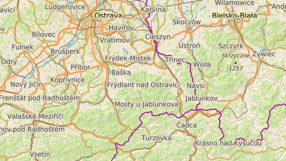 Mosty u Jablunkova leží nedaleko hranic s Polskem a Slovenskem.