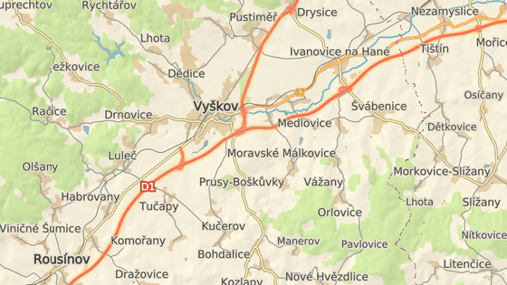 Žena na křížení dálnic D1 a D46 u Vyškova omylem vjela do protisměru.