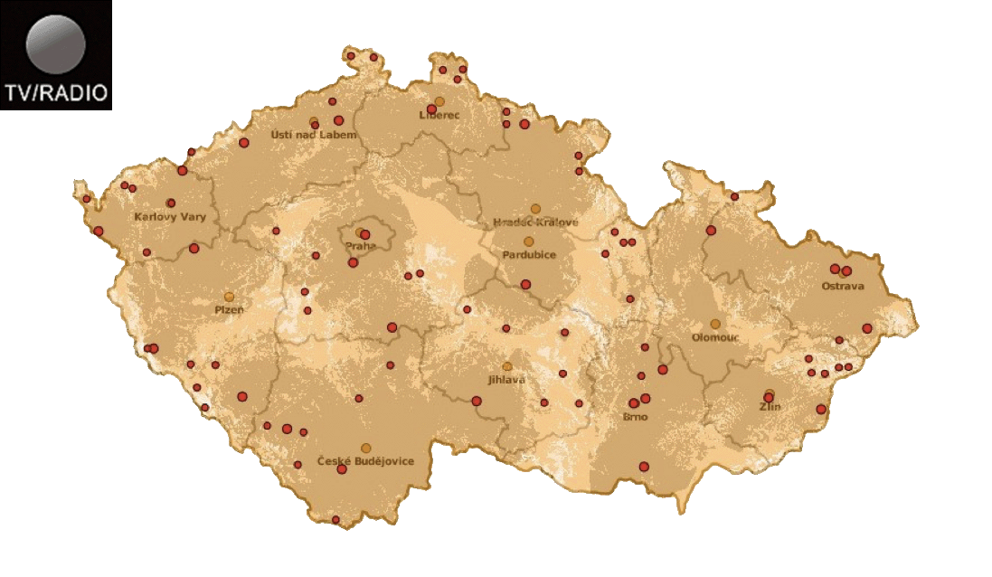 Mapa pokrytí ČR signálem DVB-T2