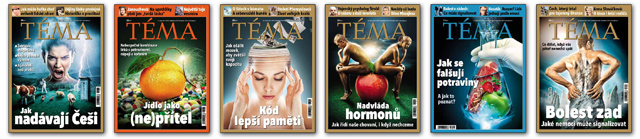 Ukázka několika vydání časopisu TÉMA