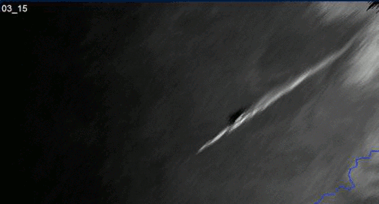 Animace záznamu vstupu objektu do zemské atmosféry ze snímků družice EUMETSAT