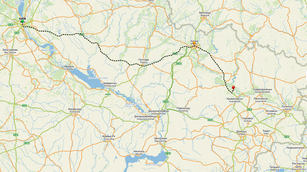Cesta Kyjev - Svjatogorsk (podklad mapy.cz)