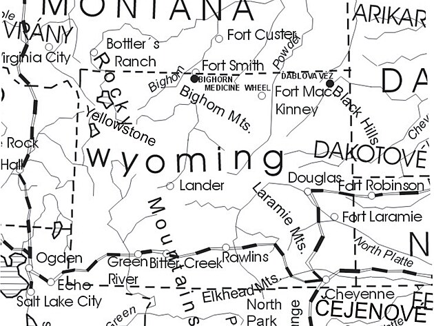 Wyoming na map divokho zpadu