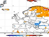 Pedpov msn odchylky teploty (ve C) pro srpen 2016 podle modelu CFS, zdroj: NOAA