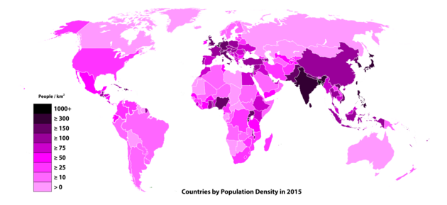 hustota obyvatelstva v roce 2015