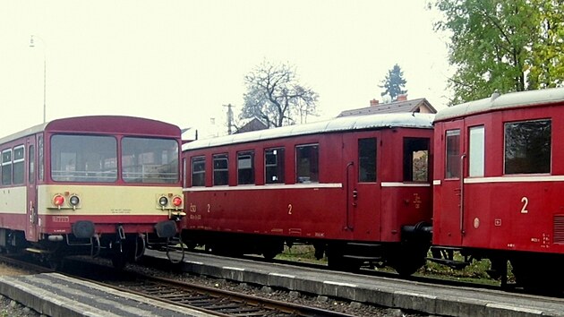 '810', 'autobus', 'kazi�uk', 'orchestrion' - to je nejroz���en�j�� vlak na na�ich kolej�ch. Vyroben v po�tu kolem 1 400 kus�. Vedle stoj� jeho p�edch�dce zvan� 'Hurv�nek'.