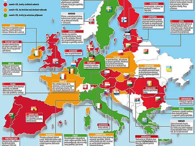 Mapa stt EU podle postoje ke kvtm uprchlk z bezpench zem