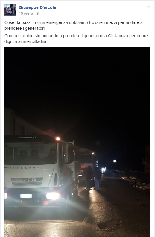 Castiglione Messer Raimondo ... po 7 dnech bez elekt�iny se vyd�v� konvoj pro agreg�ty