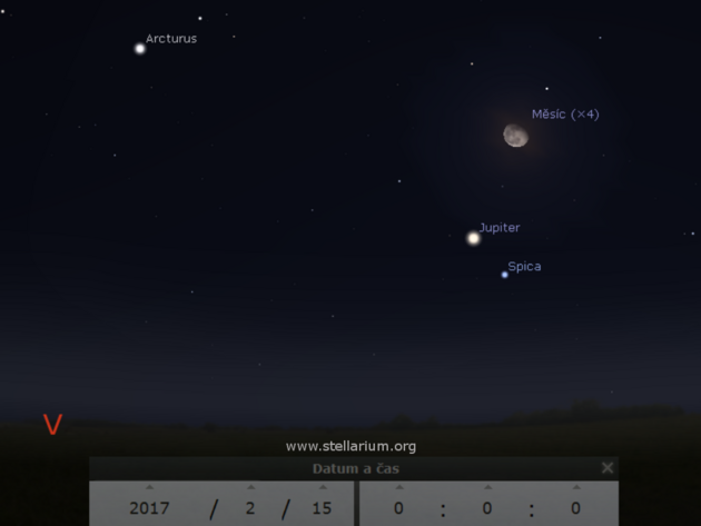 M�s�c, Jupiter a Spika 15. 2. 2017