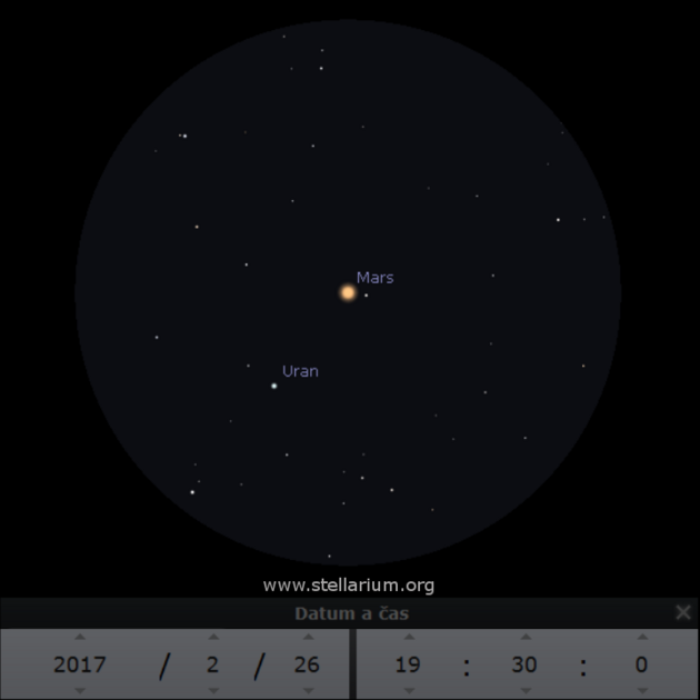 Mars a Uran 26. 2. 2017 - pohled dalekohledem