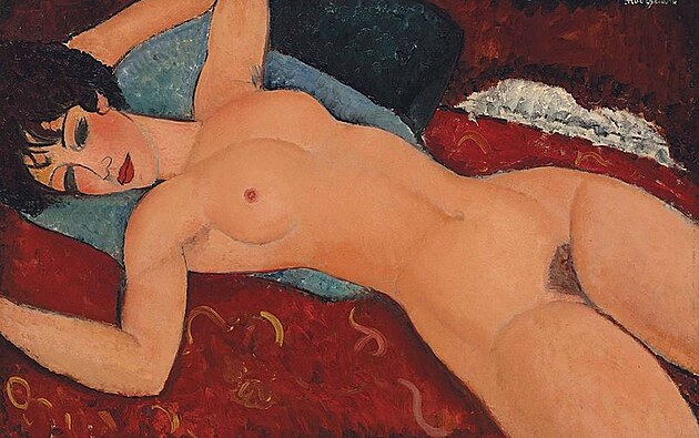 Amedeo Modigliani: erven akt, 1917; olejomalba 60 x 92 cm. Soukrom sbrka.