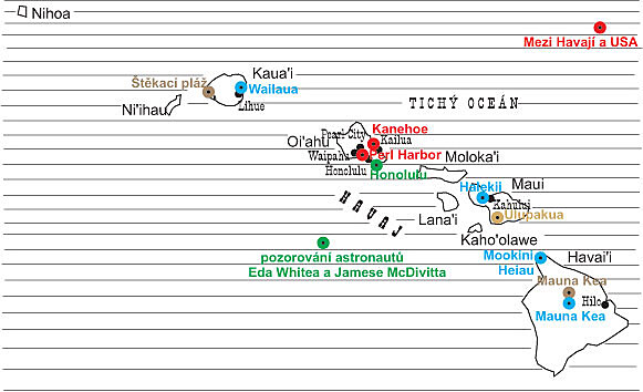 mapa zhad Havajskch ostrov