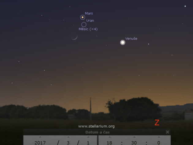 Seskupen Msce, Venue, Marsu a Uranu na veern obloze 1. bezna 2017