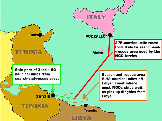 P�soben� neziskovek u Libyjsk�ch b�eh� ... udan� d�lky tras.