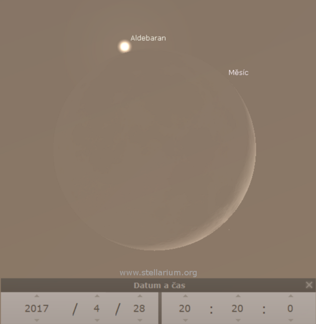 Aldebaran krtce ped zkrytem Mscem 28. 4. 2017