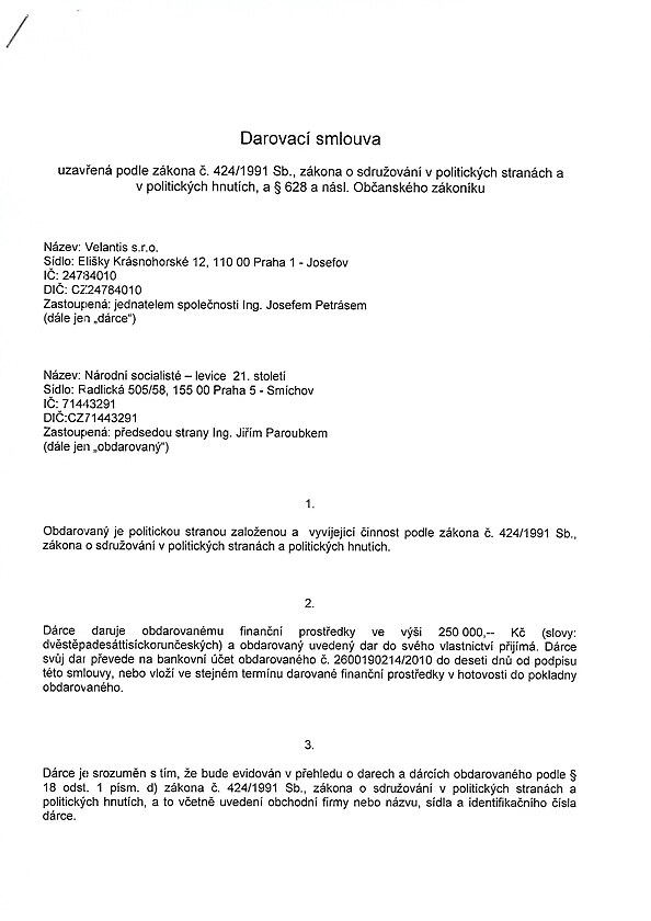 darovac� smlouva LEV 21 Velantis, str. 1