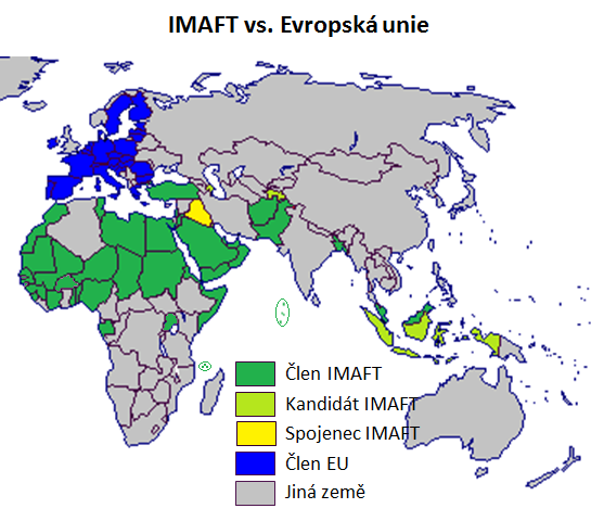 Srovnn Islmsk vojensk organizace (IMAFT) s 41 leny a Evropsk unie s 27 leny.