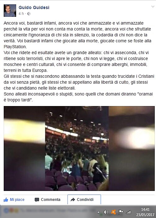 Guido Guidesi a jeho vyjádření se k vražednému útoku na děti v Manchesteru ...