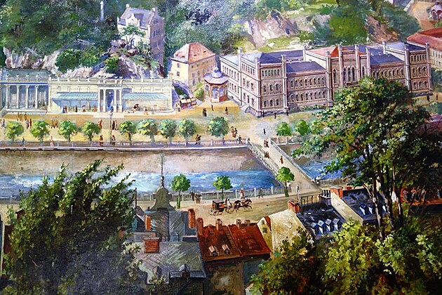 Detail obrazu Karlov�ch Var� v r. 1990 - k vid�n� v muzeu