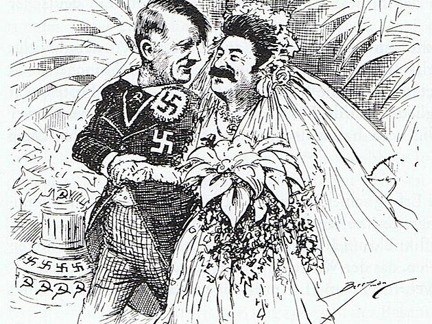 Dobov karikatura o svatb mezi Hitlerem a Stalinem