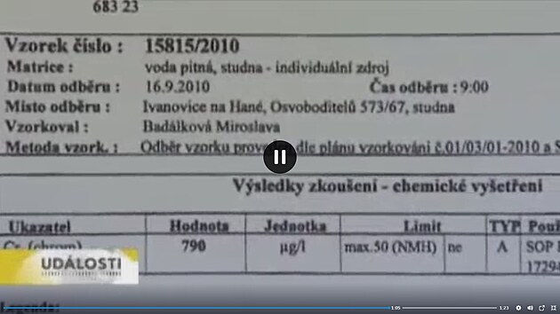 Vsledky chemickho vyeten  vzorek . 15815/2010 - esk televize