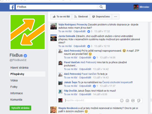 Flixbus a diskuse na Facebooku