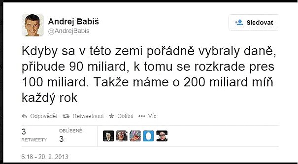 Pedvolebn Twitter Andreje Babie z 20.02.2013 v 06:18 hod.