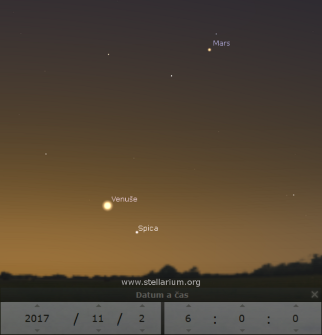 Venue u hvzdy Spiky a Mars na rann obloze 2. 11. 2017