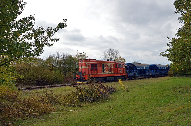 nkladn vlak dopravce IDS Cargo kles z Blho vrchu k zastvce Ploskovice