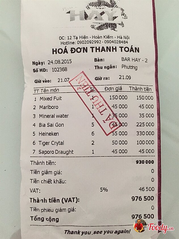 VAT (Value Added Tax) je obdoba Dan z pidan hodnoty (DPH. Ve Vietnamu jsou npoje a potraviny zdaovny ve vi 5 procent.