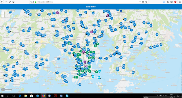 Online mapa pohybu vozidel v Helsinkch