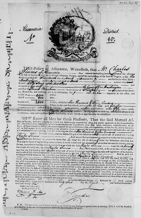 An 18th-century fire insurance contract.
Wikipedia