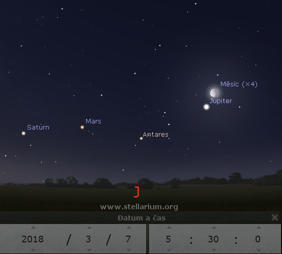 7. 3. 2018 - Msc v blzkosti Jupiteru na rann obloze