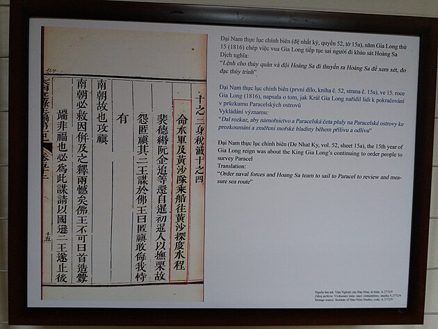 12) Zznam v knize s nzvem Dai Nam thuc luc chinh bien (1816) o przkumu Paracelskch ostrov.