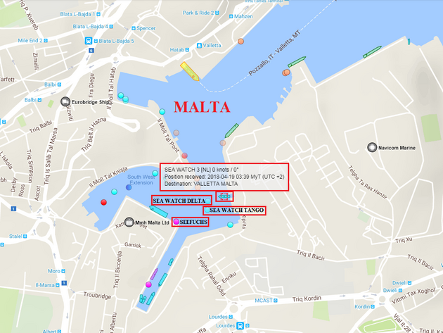 Pstav na Malt, kde se stdaj NNO lod, kter neustle haj na migranty. Mapky jsou povoleny k publikaci v tisku , dle  stanov google maps . U Marine Traffic mm registraci.