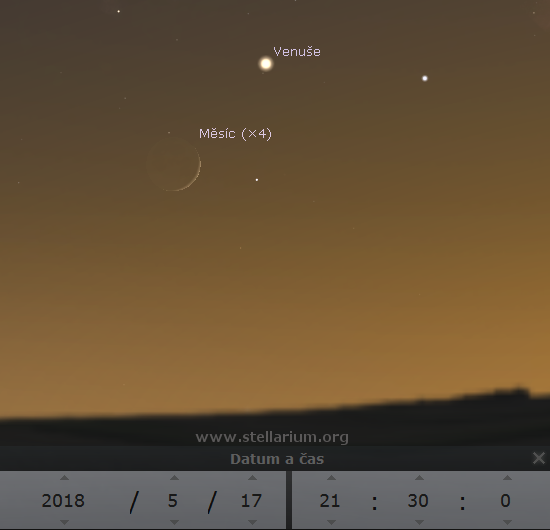 17. 5. 2018 - Msc s Venu v ervncch nad zpadnm obzorem.