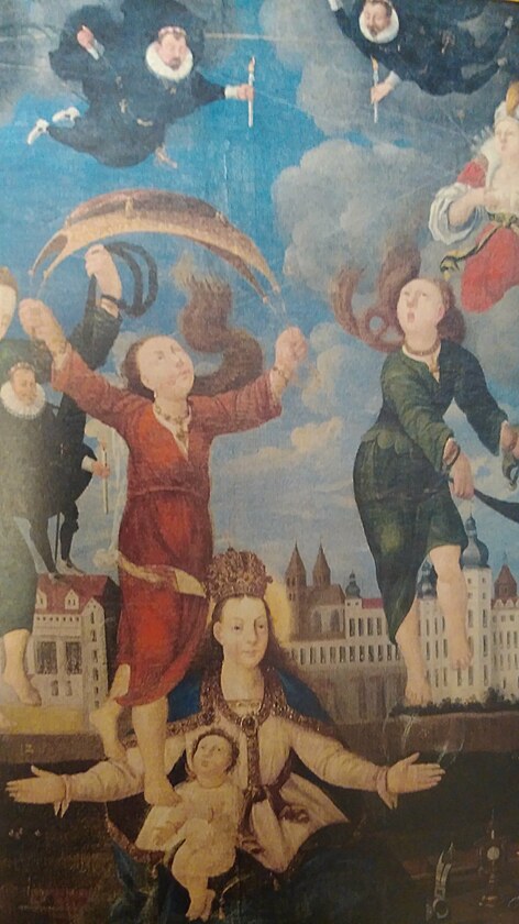 Detail Votivnho obrazu Slavaty z Chlumu - mstodrc padaj do nrue Panny Marie