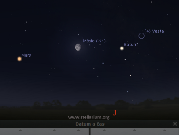 2. 6. 2018 - Msc, Mars, Saturn a planetka Vesta na rann obloze.