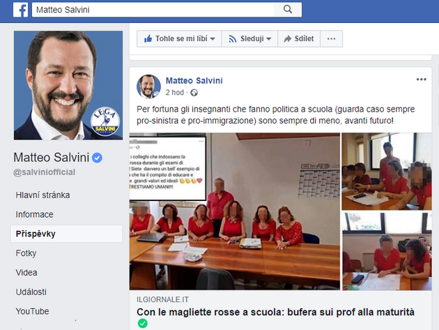 Salvini: Natst uitel, kte dlaj politiku ve kole je stle mn (mimochodem vdy pro-levici a pro-imigran) ...