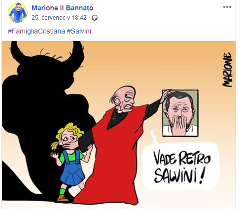 V pondl byl naapn sedmdestilet knz  s desetiletou holikou IN FLAGRANTE v aut. Nevyvolal zdaleka tak velk ohlas jako Salvini, kter se sna stopnout nelegln imigraci. Karikatura pesn tento paradox vystihuje.