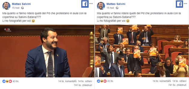 Jak moc se vm zdaj bt smn ti z Demokratick strany co mvaj tituln strnkou Salvini - Satan? vyfotil jsem je pro vs, napsal Matteo Salvini na Fb.