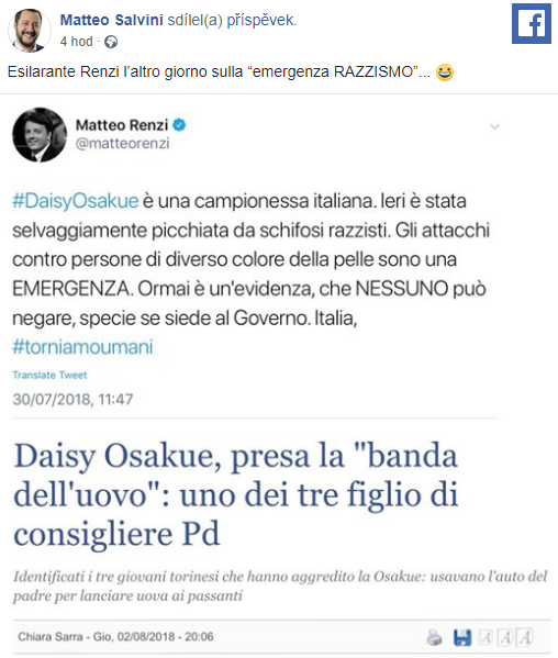 K popukn Renzi ped pr dny s historkou o nebezpe rasismu.