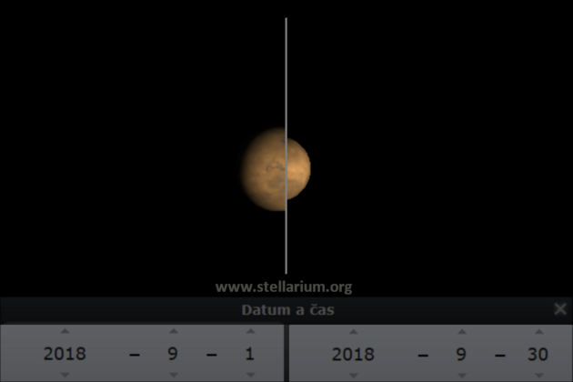 Porovnn velikosti kotouku Marsu na zatku a na konci z 2018.