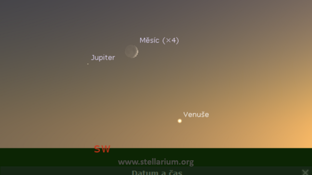 13. 9. 2018 - Msc spolu s Venu a Jupiterem veer nad jihozpadnm obzorem.