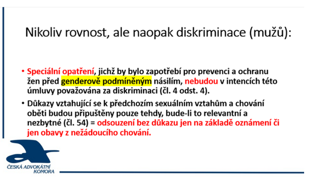 S Istanbulskou mluvou nepijde rovnost, ale jen dal diskriminace mu