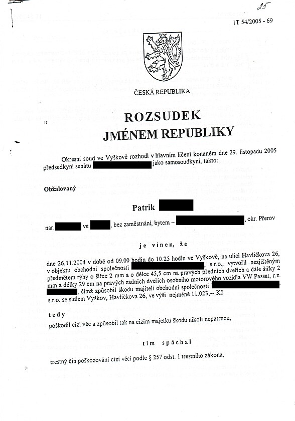 Rozsudek jmnem republiky, . j.