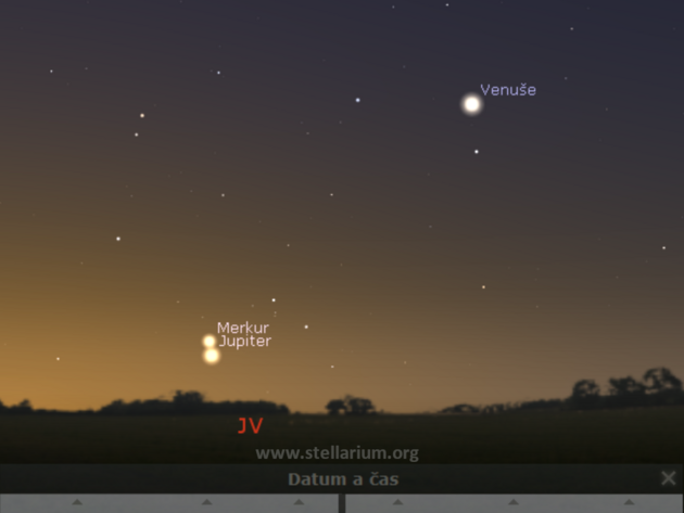 21. 12. 2018 - Jupiter s Merkurem nzko nad JV obzorem ve spolenosti Jitenky.