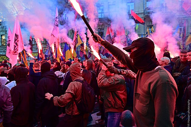 Pochod Ukrajinskch nacionalist, Kyjev, jen 2018