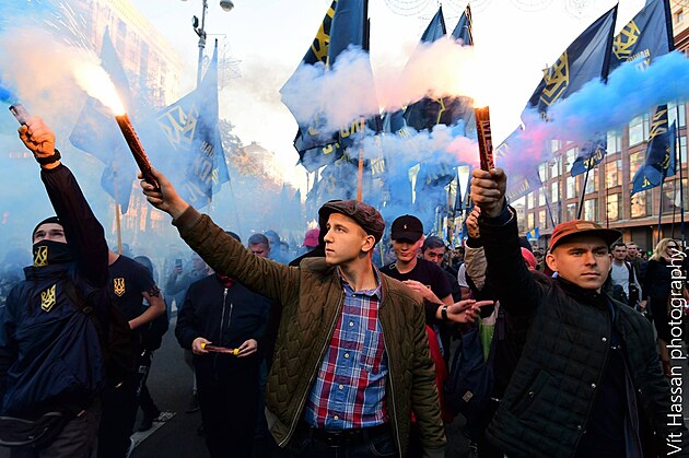 Pochod Ukrajinskch nacionalist, Kyjev, jen 2018