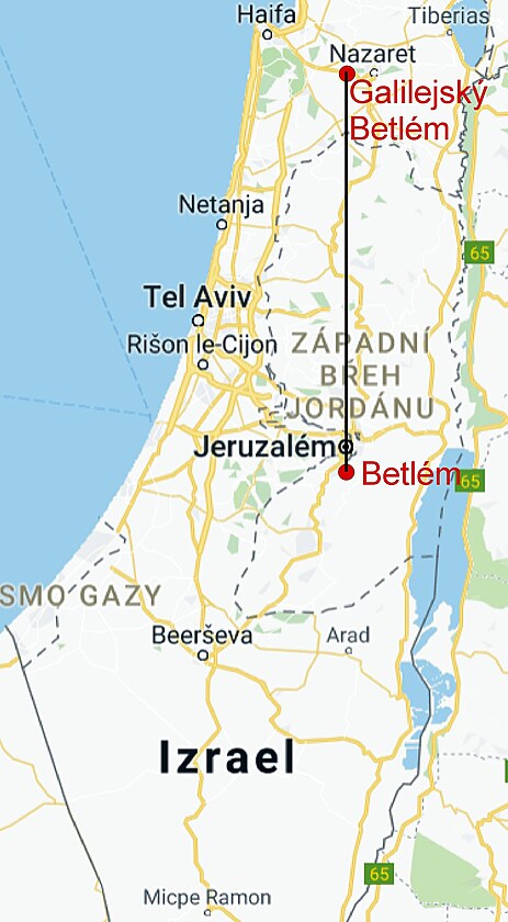 Poloha obou Betlmu na map Izraele